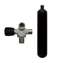Steel cylinder, valve right expandable (Rubber Knob left) 300 bar 3 liters convex black