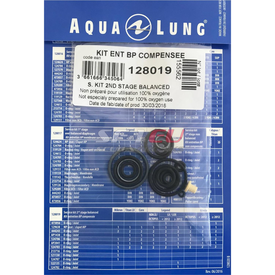 128016 Aqua Lung 1 Revisionskit Stufe Titan / Titan LX & AC / Core / Mikron 