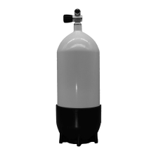 Stahlflasche, Monoventil (Rubber Knob links) 232 bar 15 Liter konvex weiss